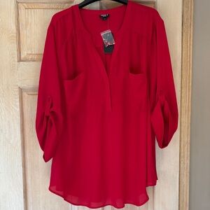 Torrid Harper Georgette Pullover 3/4 Sleeve Blouse in Jester Red Size 3X